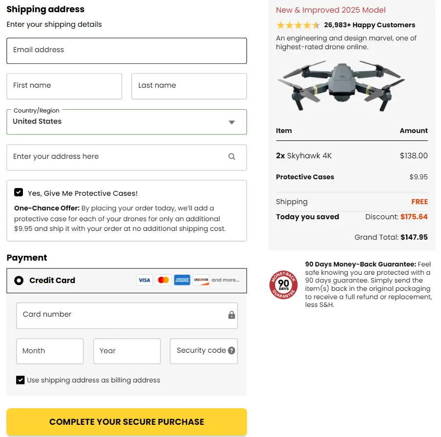 SkyHawk Drone check out page